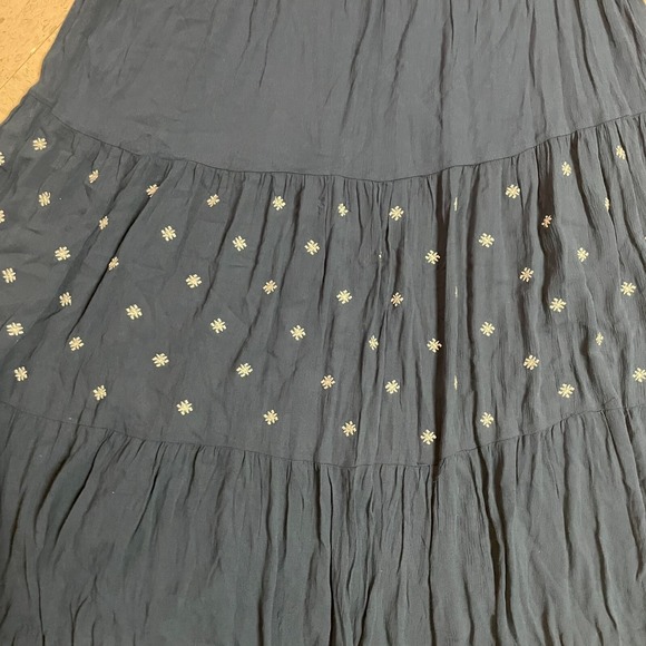 IN LOOM Sz M Teal Maxi Dress Self Ties Tiered Embroidered Cottagecore Peasant - Picture 6 of 13